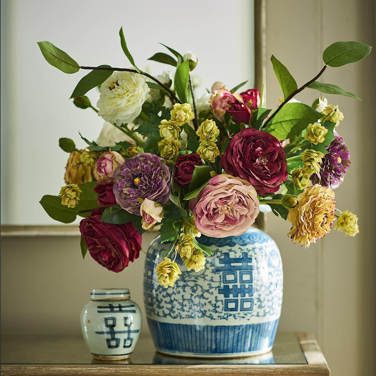 Faux Roses, Ranunculus, Apple Leaf & Hops Bunch - Multi – image 3