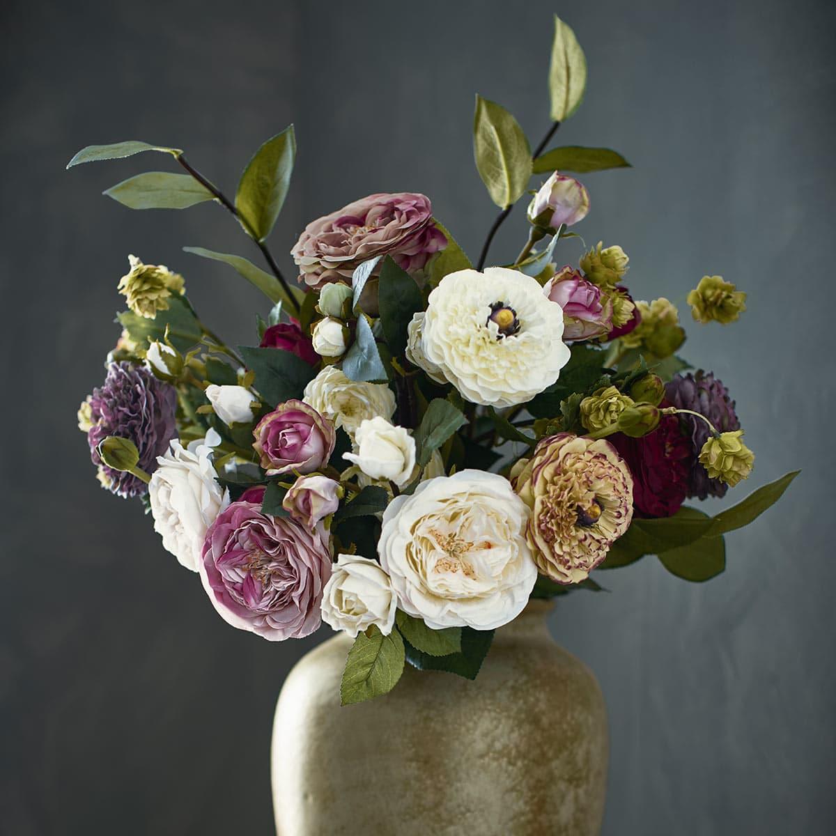 Faux Roses, Ranunculus, Apple Leaf & Hops Bunch - Multi – image 4