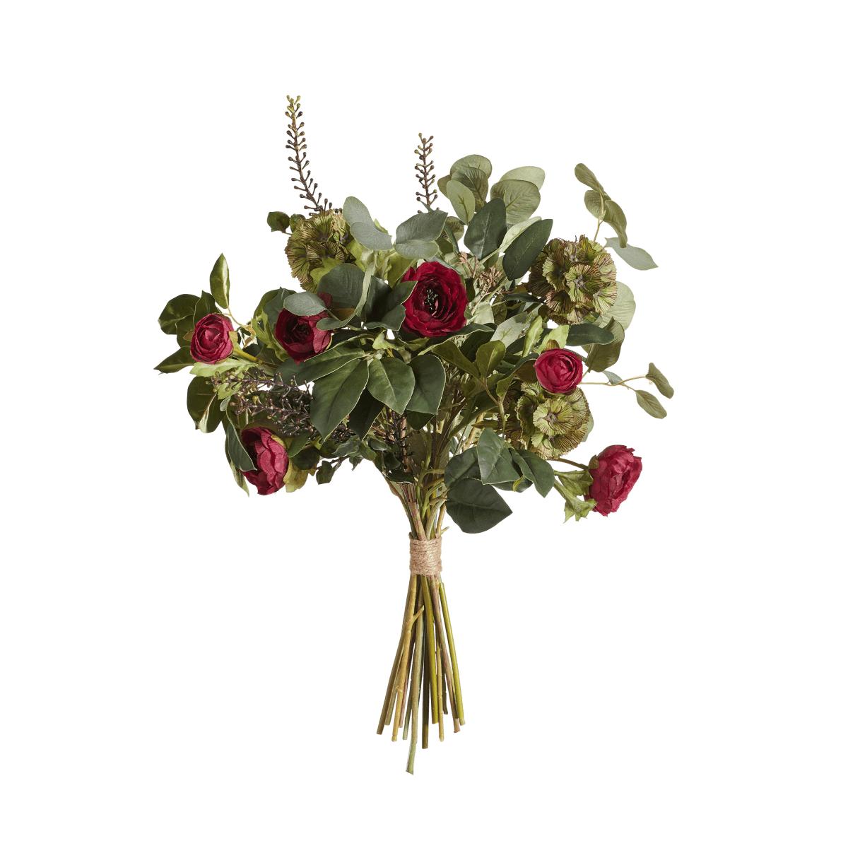 OKA, Faux Tea Rose and Eucalyptus Bunch - Red/Green, Floral Bunches, Plastic – image 4