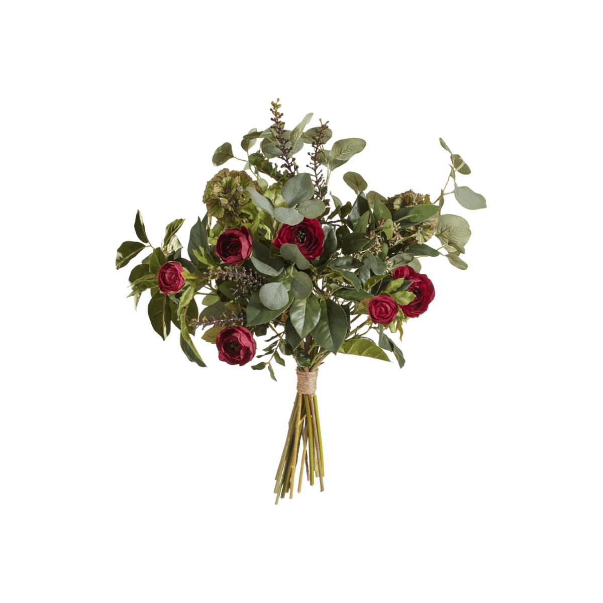 OKA, Faux Tea Rose and Eucalyptus Bunch - Red/Green, Floral Bunches, Plastic – image 1