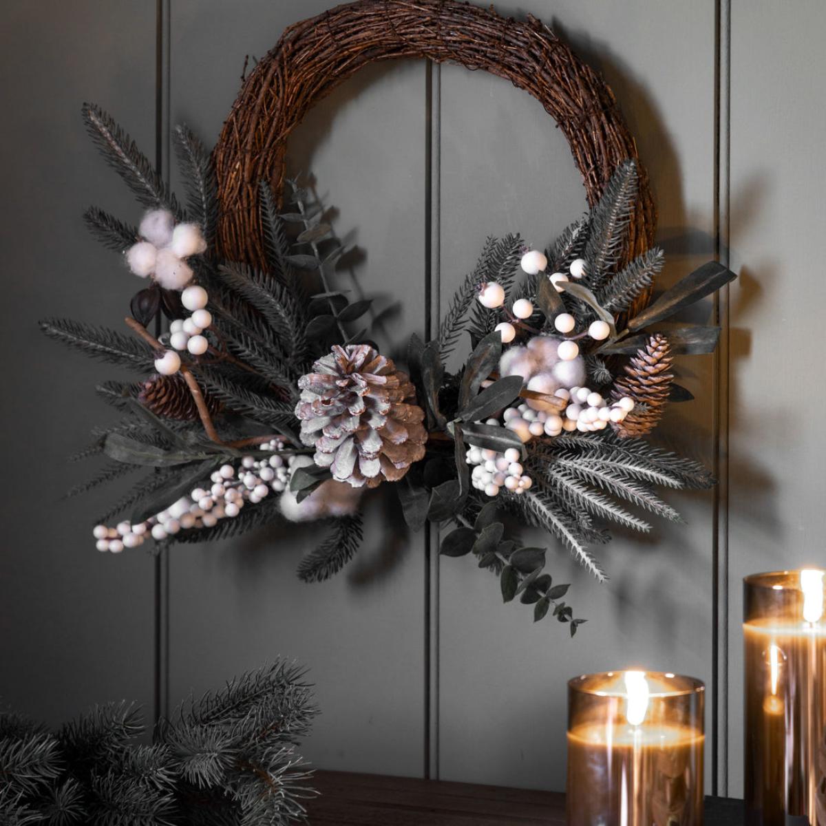 Gallery Interiors Mixed Pine & Cotton Wreath – image 2