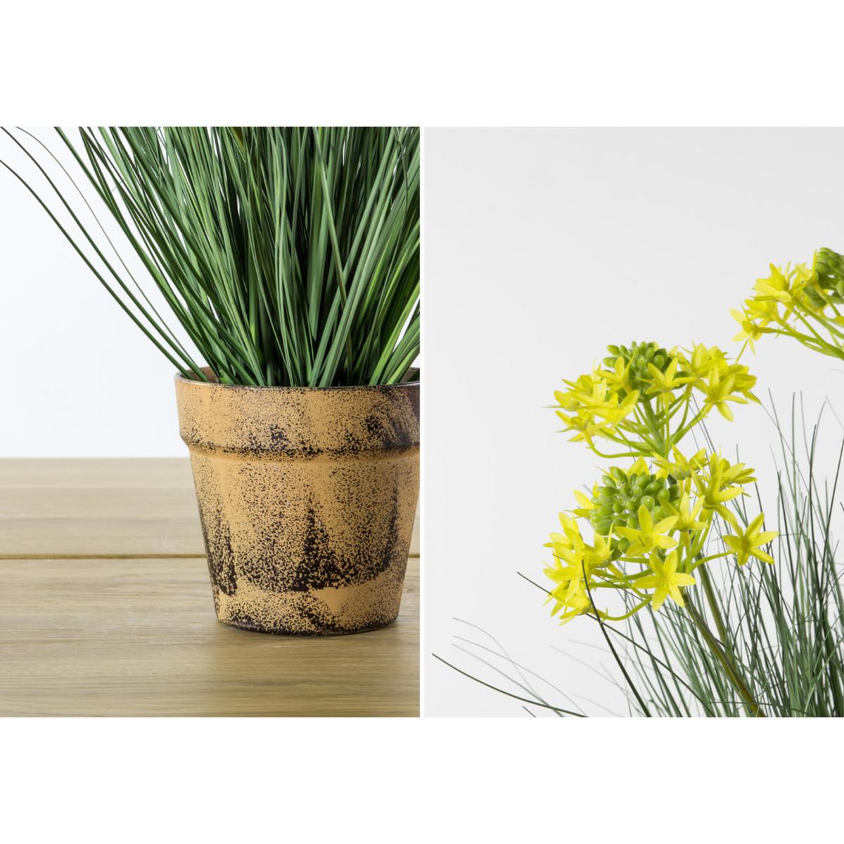 Faux Potted Grass with Five Yellow Flowers – image 3