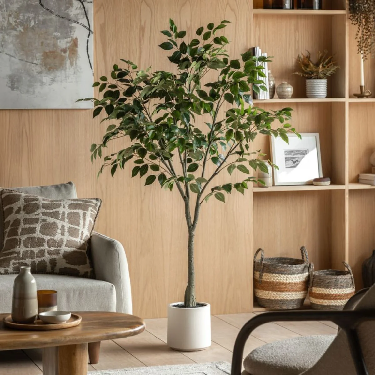 Faux Ficus in White Pot, 6 Foot – image 2