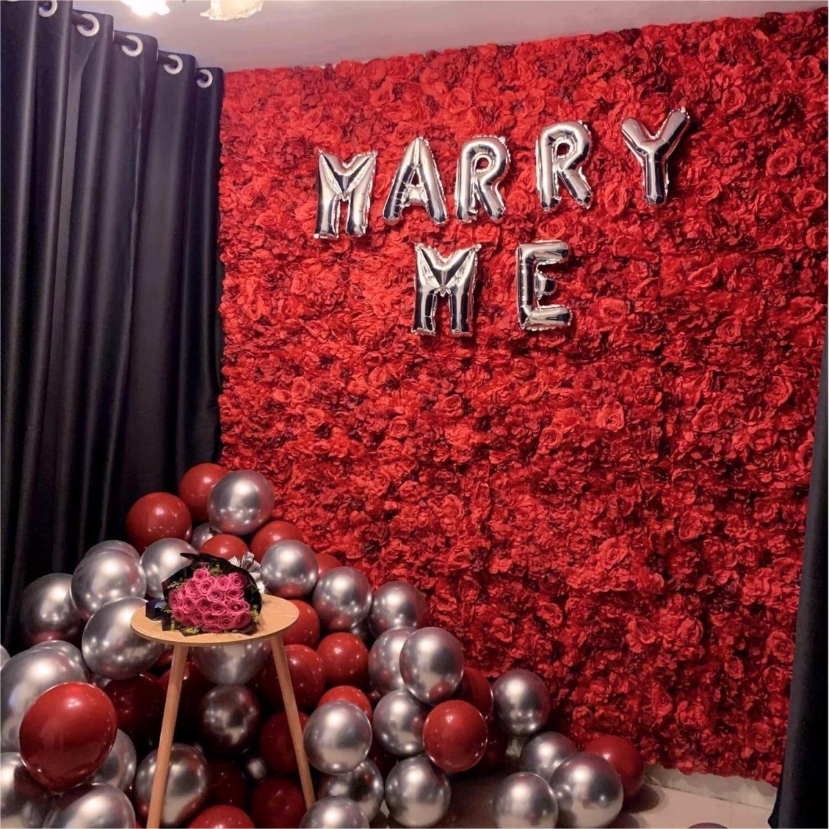 2PCS Artificial Flowers Wall Panel Silk Rose for Backdrop Wedding Decoration - Red – image 6