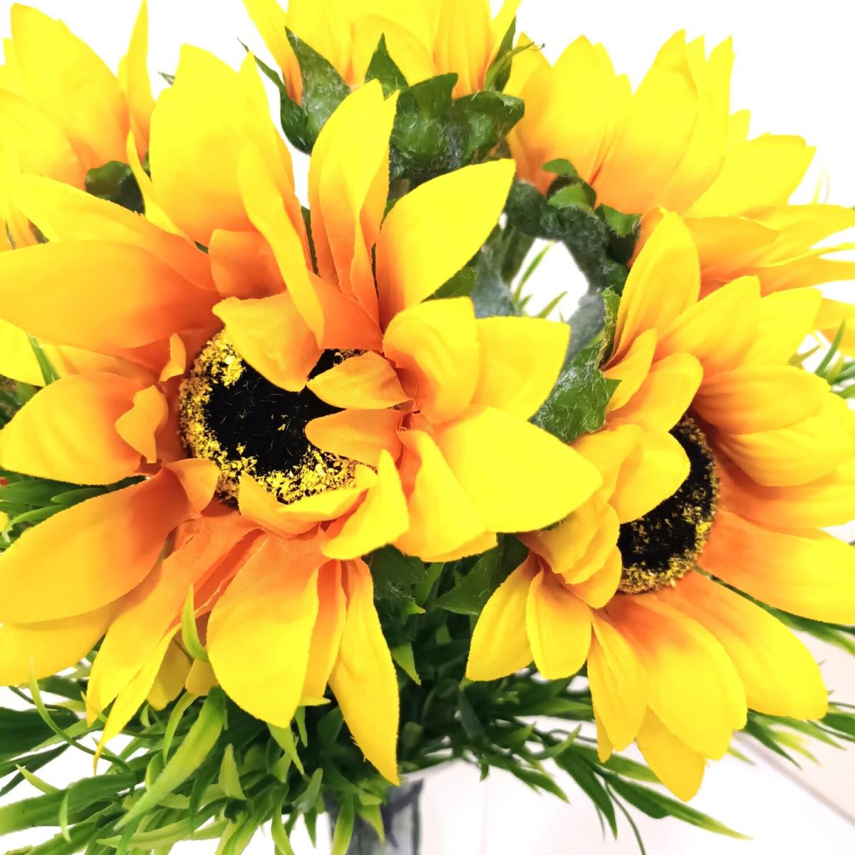 Artificial Sunflower and Grass Foliage Arrangement - Yellow – image 2