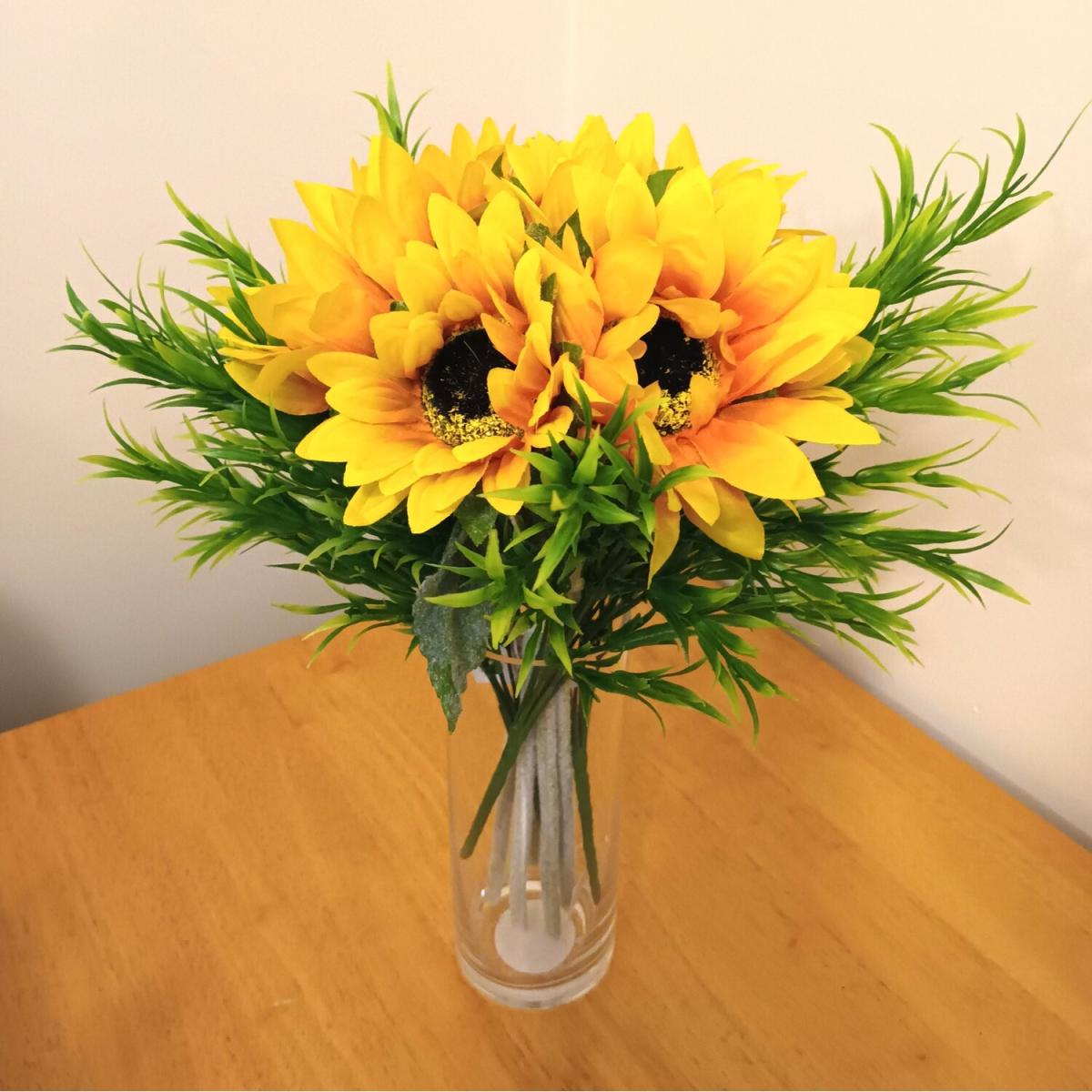 Artificial Sunflower and Grass Foliage Arrangement - Yellow – image 3