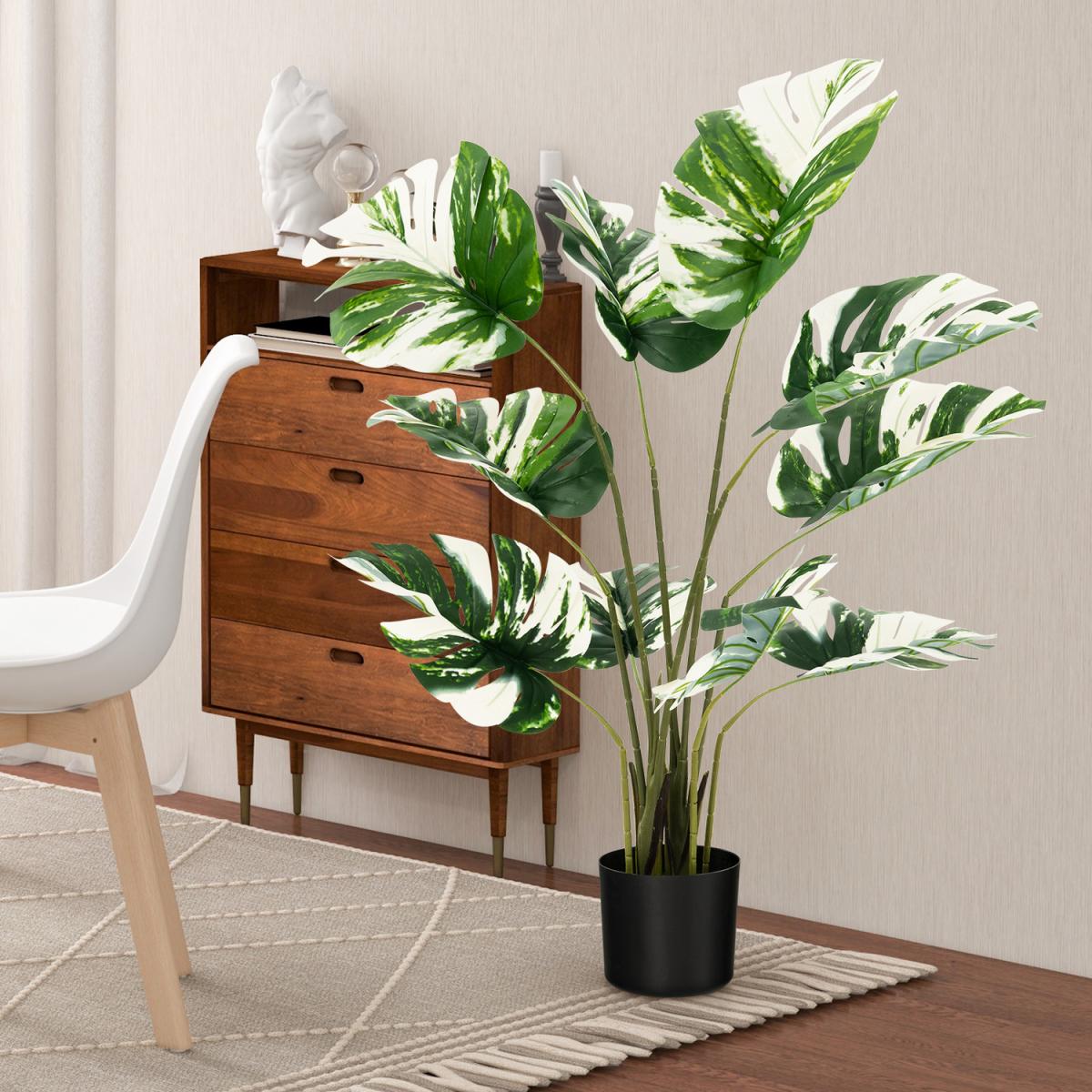 Costway 120cm Artificial Monstera Deliciosa Plant Fake Palm Tree - Green – image 2