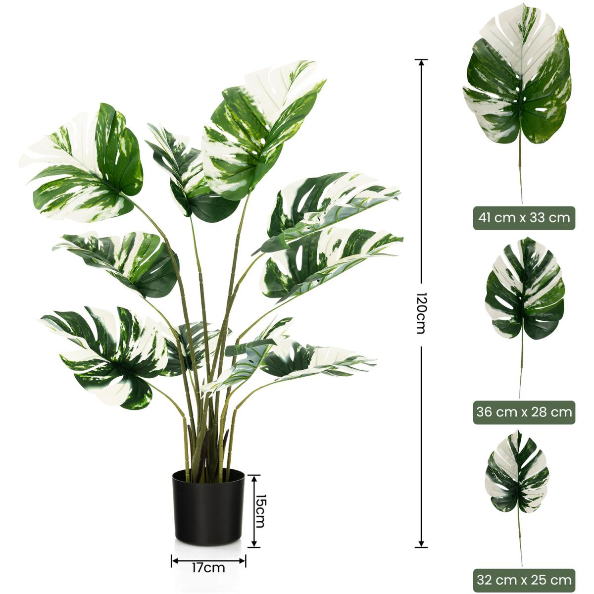 Costway 120cm Artificial Monstera Deliciosa Plant Fake Palm Tree - Green – image 3
