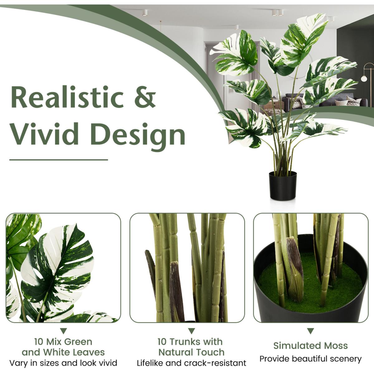 Costway 120cm Artificial Monstera Deliciosa Plant Fake Palm Tree - Green – image 4