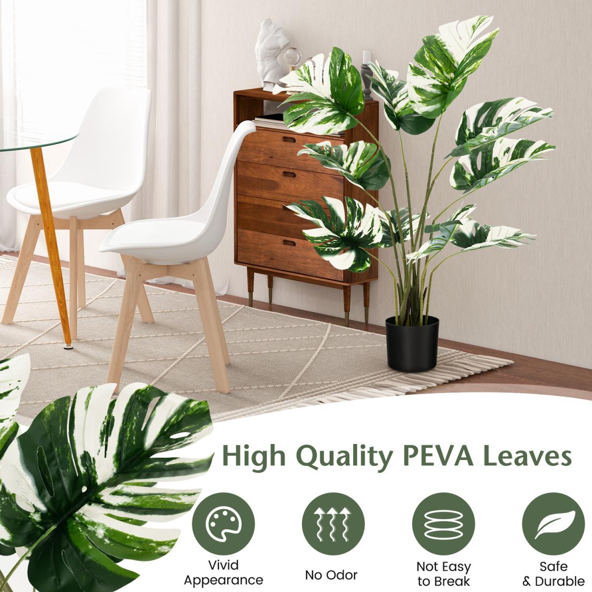 Costway 120cm Artificial Monstera Deliciosa Plant Fake Palm Tree - Green – image 5
