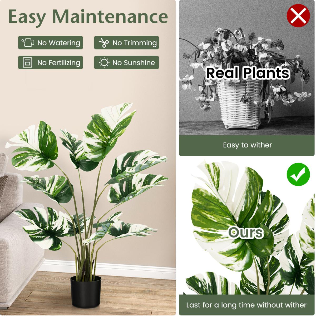 Costway 120cm Artificial Monstera Deliciosa Plant Fake Palm Tree - Green – image 7