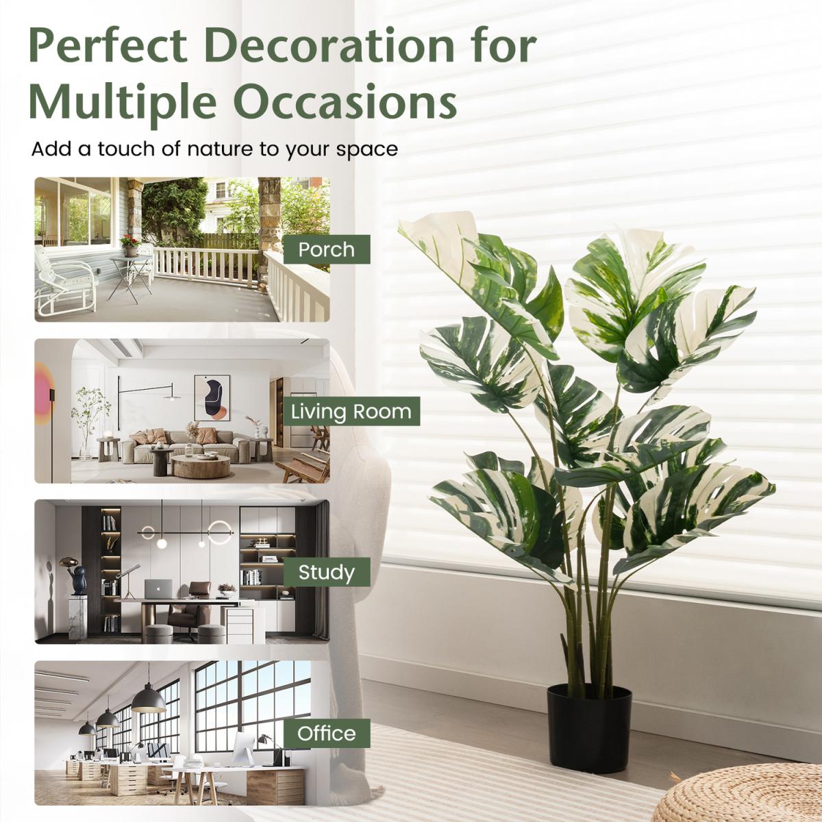 Costway 120cm Artificial Monstera Deliciosa Plant Fake Palm Tree - Green – image 8