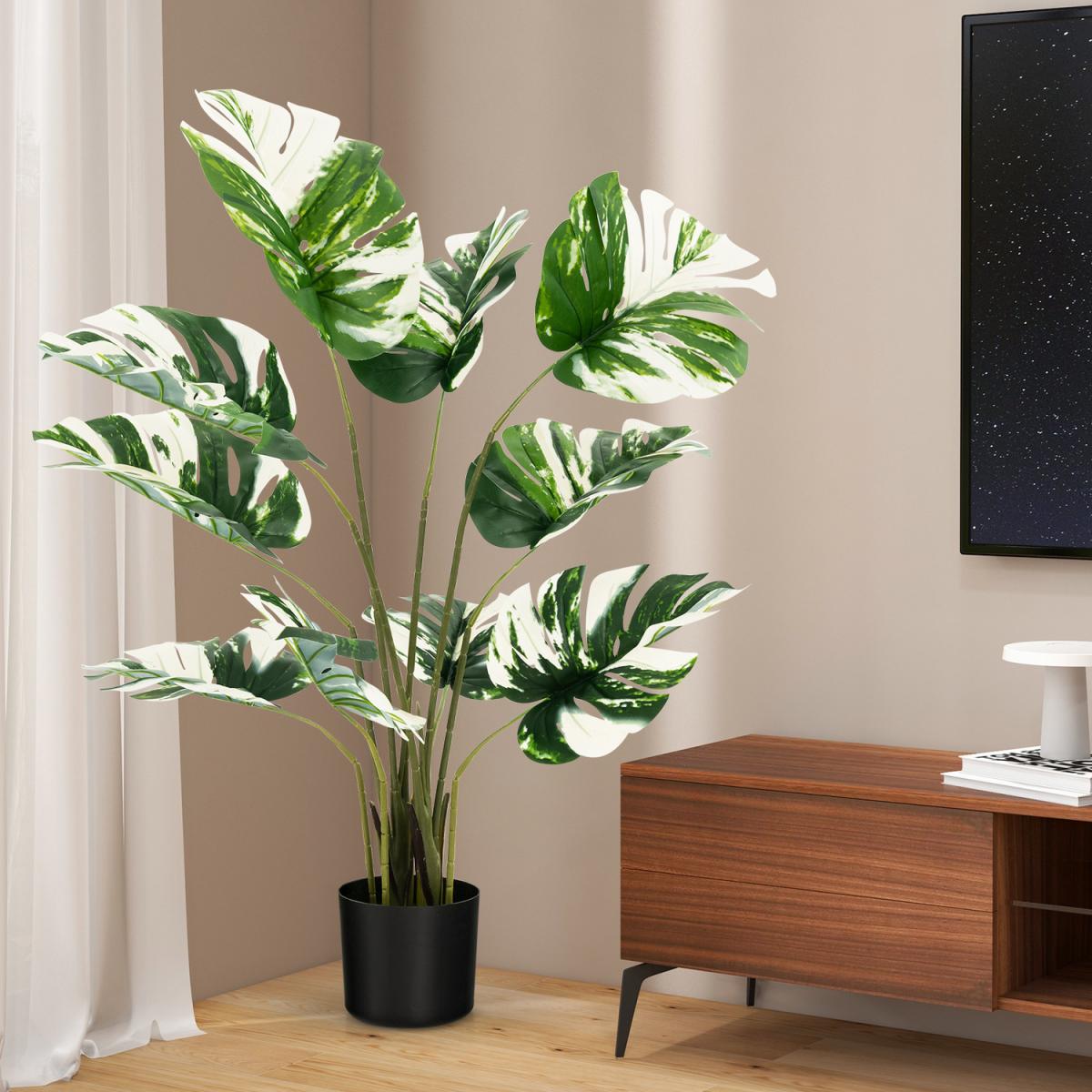 Costway 120cm Artificial Monstera Deliciosa Plant Fake Palm Tree - Green – image 9