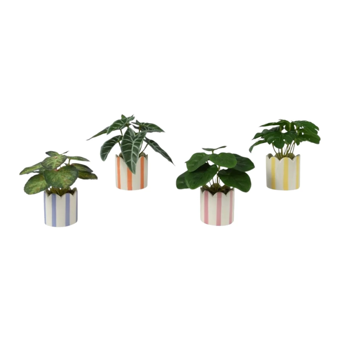 Set Of 4 Artificial Plant In Pot - Green