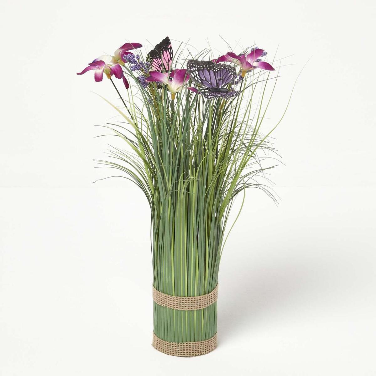 Homescapes Purple Flower Butterfly Artificial Meadow Flower Arrangement - Purple – image 1