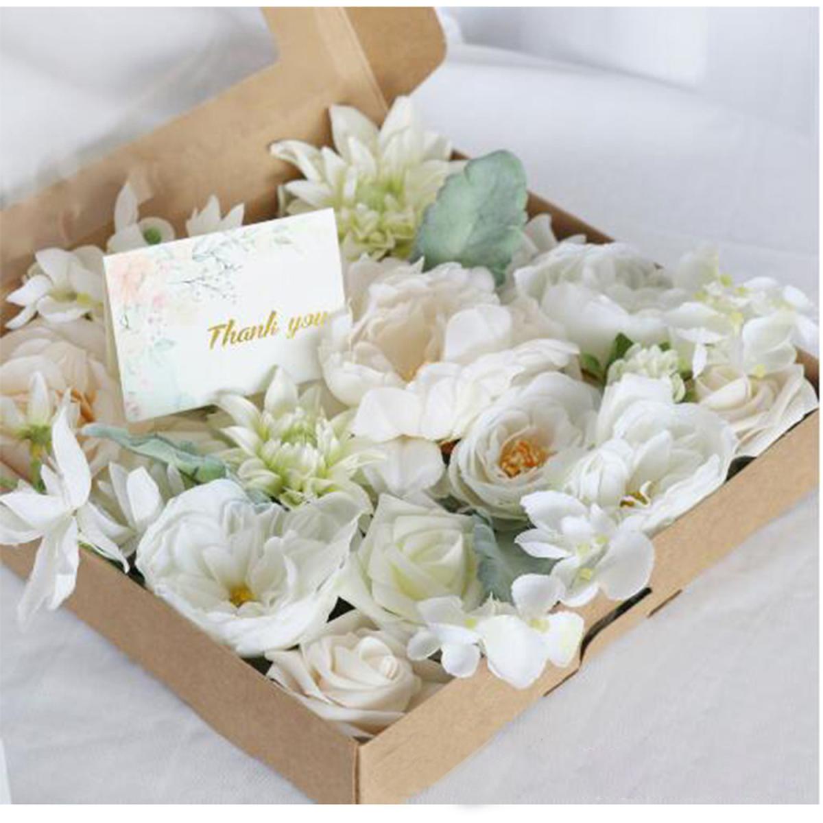 Artificial Rose Peony Flower Bouquet With Square Gift Box Wedding Decor - Red – image 3