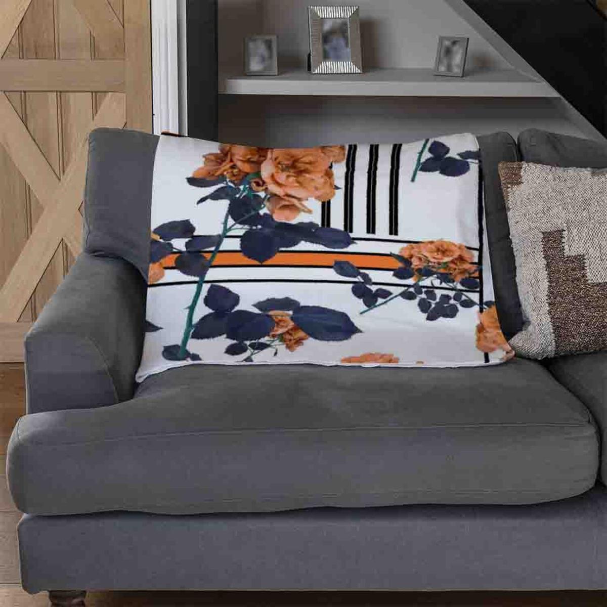 Geometric Lines  Flowers Blanket - Orange – image 3
