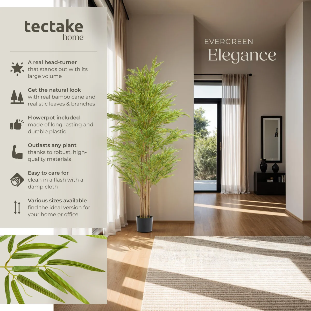 Artificial Plant - Bamboo, Realistic Look, Low-Maintenance - Green / 180cm – image 3