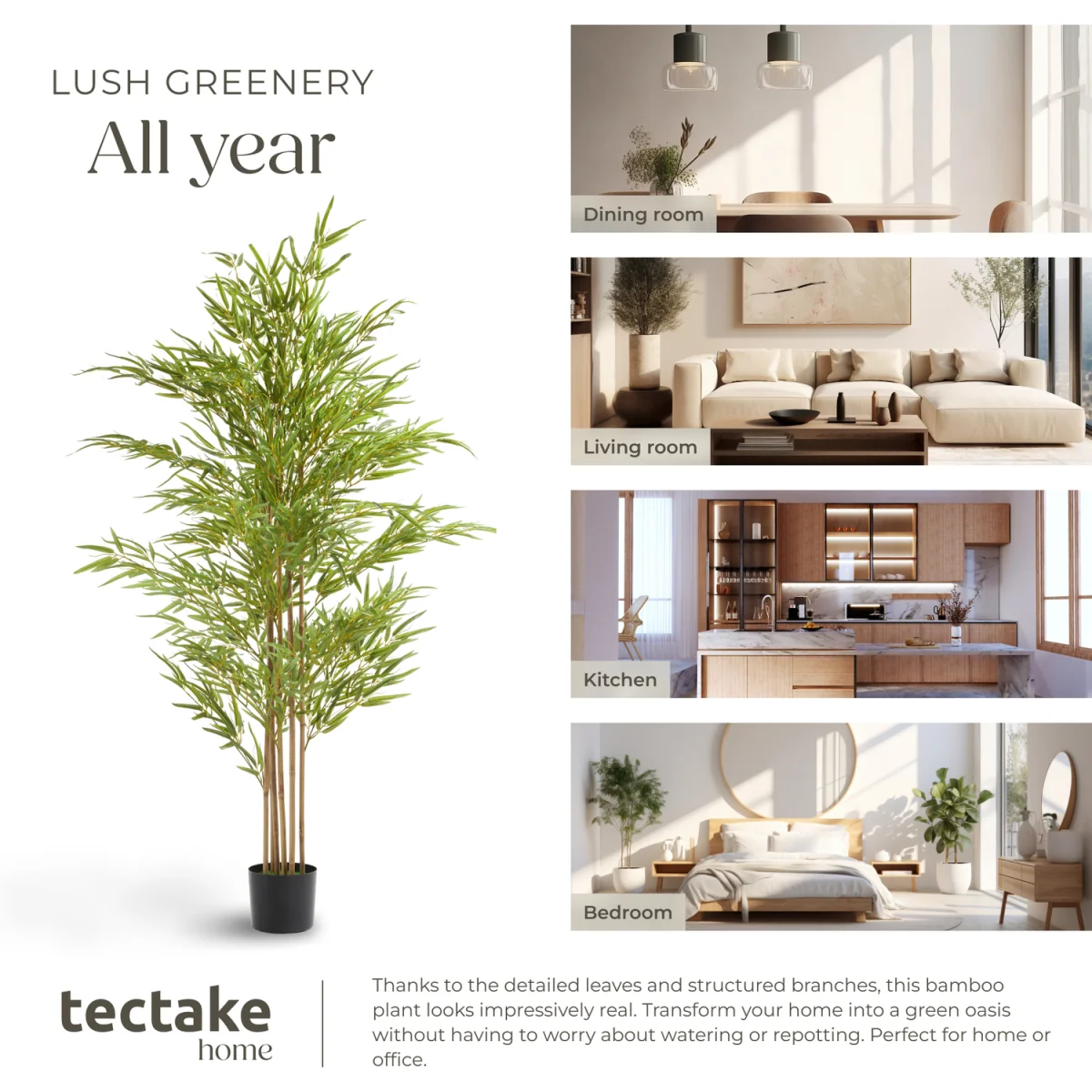 Artificial Plant - Bamboo, Realistic Look, Low-Maintenance - Green / 180cm – image 8
