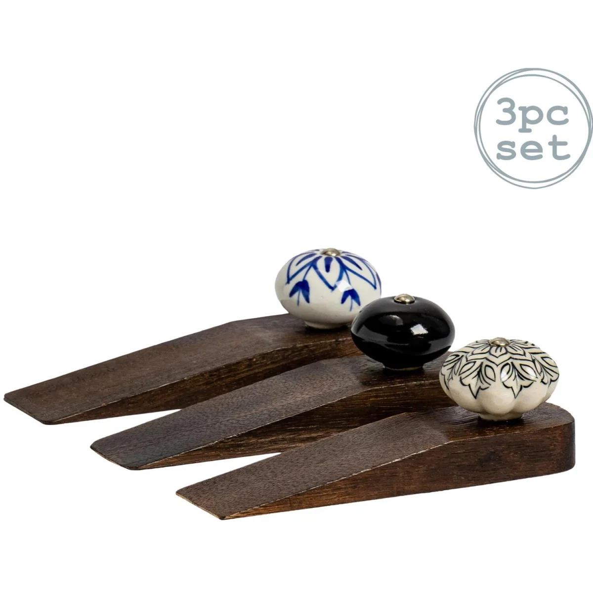 Wooden Door Stops - Black Flower - Pack of 3 - Black – image 2