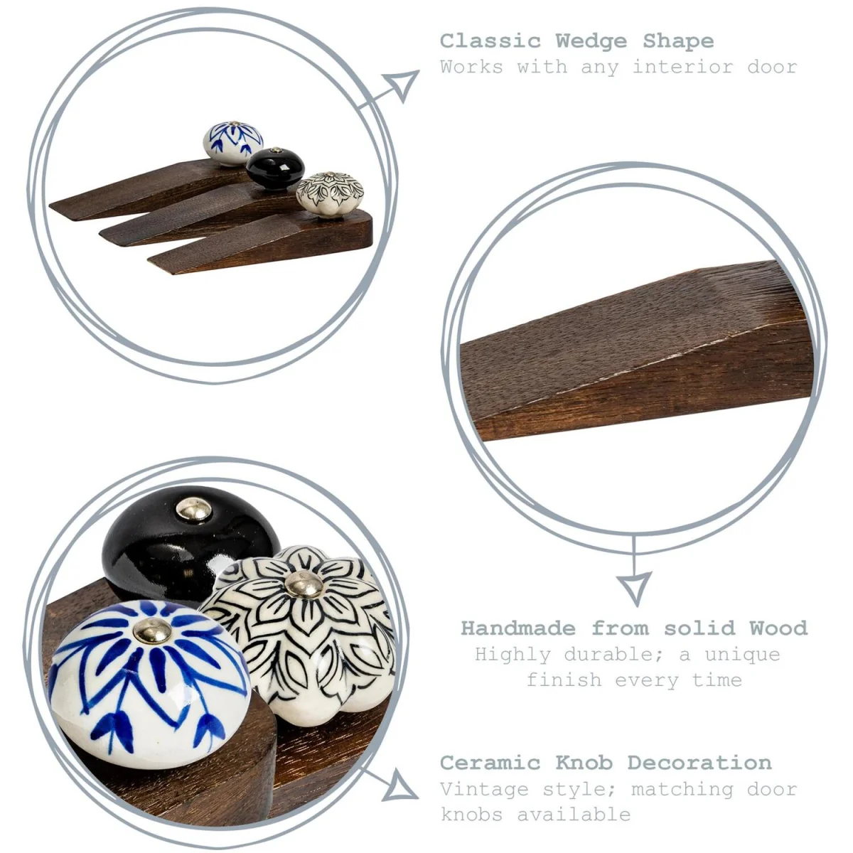 Wooden Door Stops - Black Flower - Pack of 3 - Black – image 3