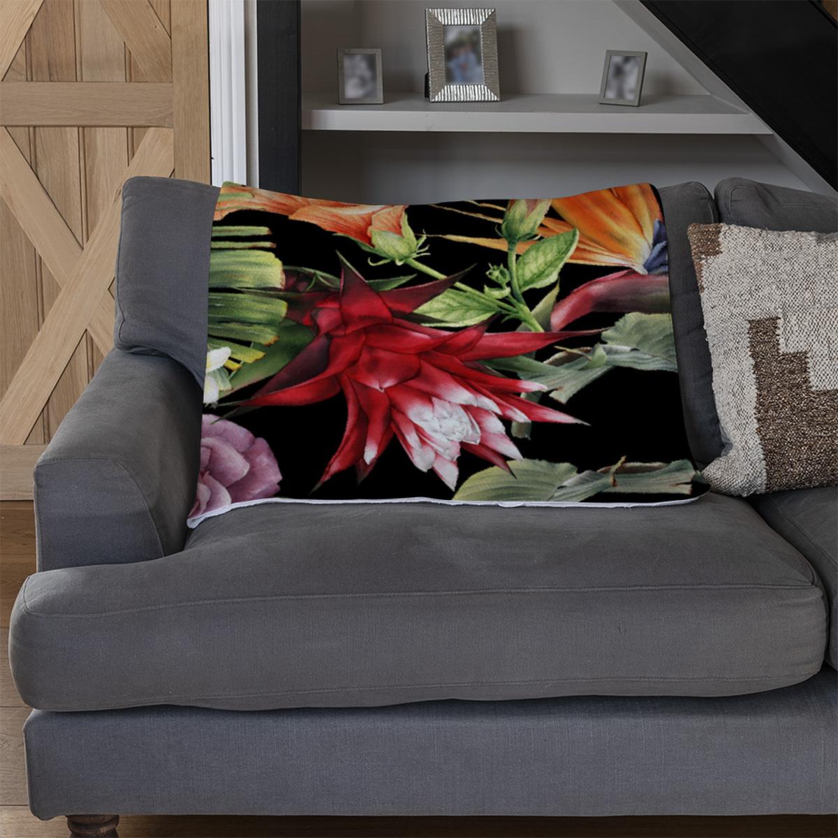 Tropical Flowers  Plant Leaves Blanket - Green – image 2