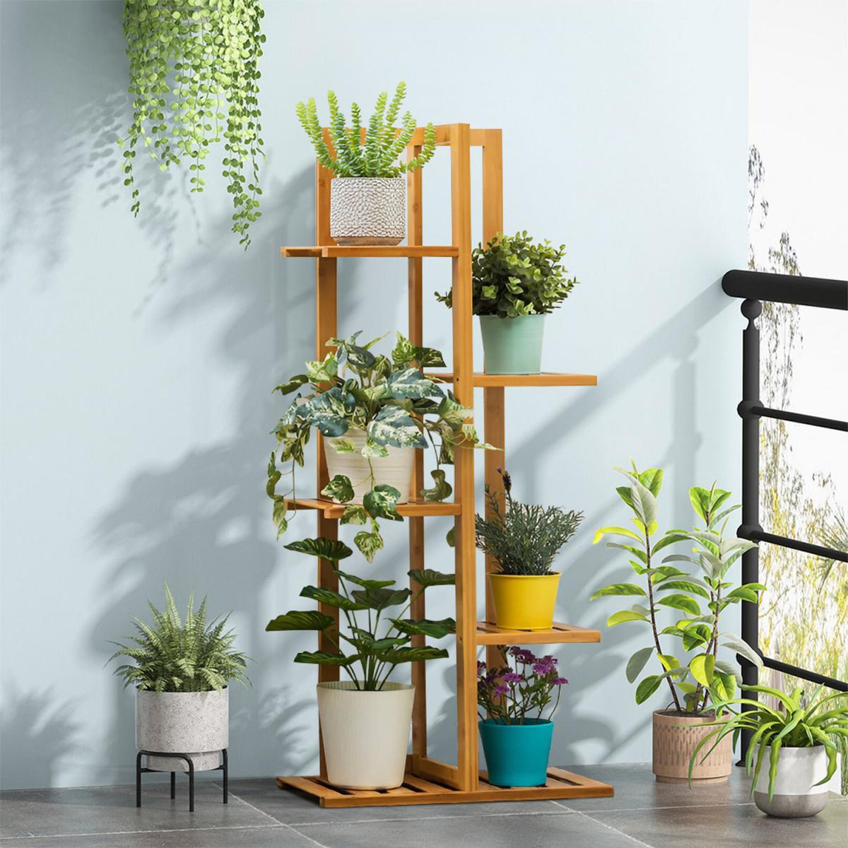 Multi-Tiered Wooden Potted Plant Stand - Yellow