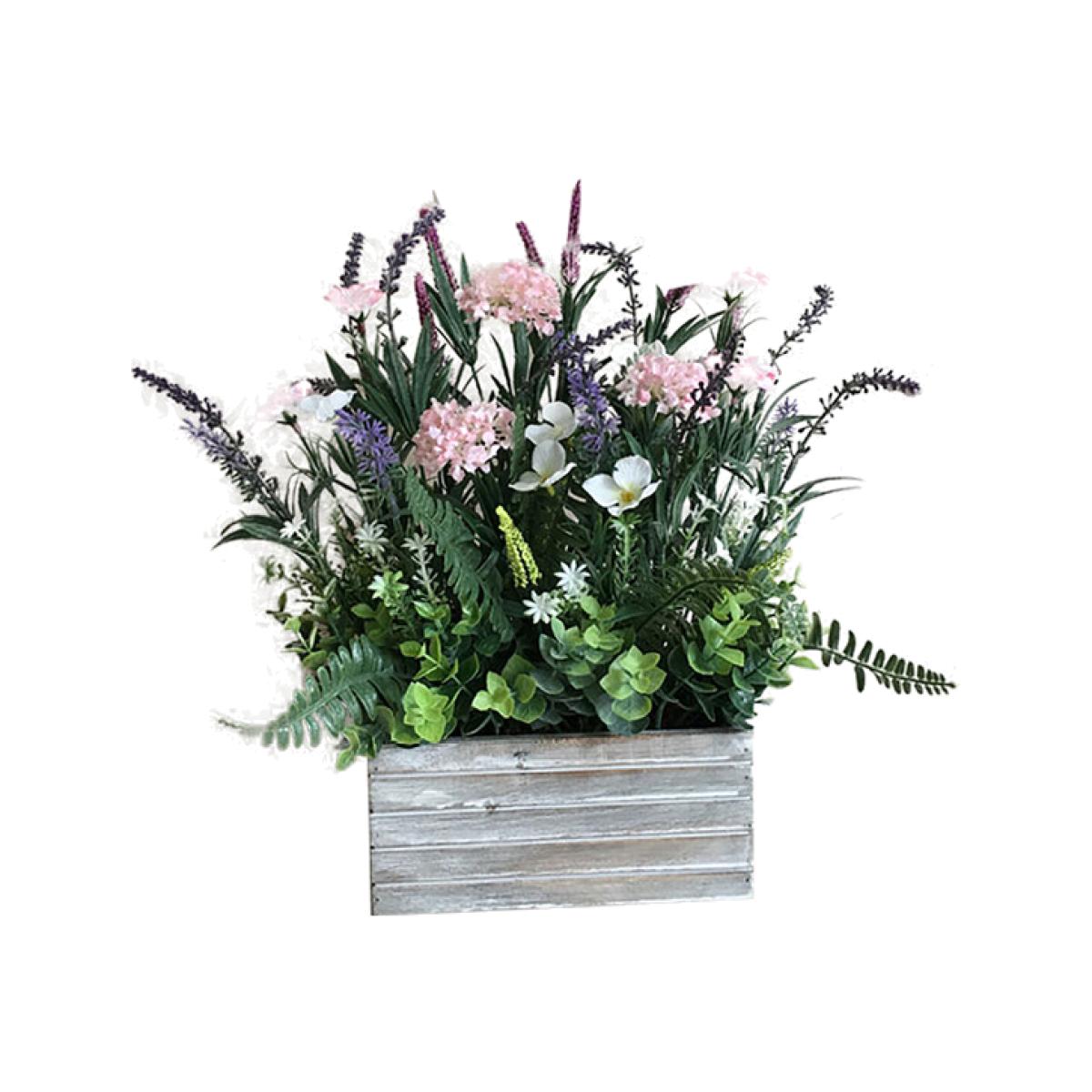 Mixed Floral Arrangement in Washed Tray – image 1