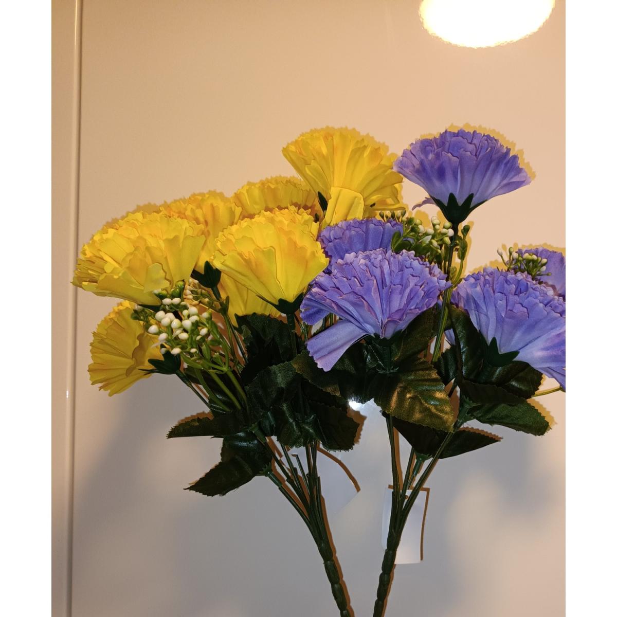 Pack of 2 Artificial Carnation Bush Flowers - Pink and Yellow – image 2