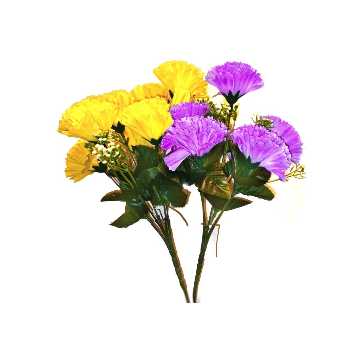 Pack of 2 Artificial Carnation Bush Flowers - Pink and Yellow – image 1