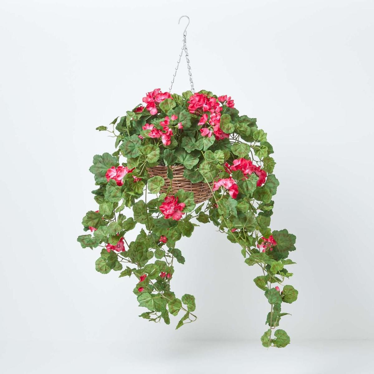 Homescapes Large Lifelike Pink Geranium Artificial Hanging Basket Trailing Plant - Pink – image 1