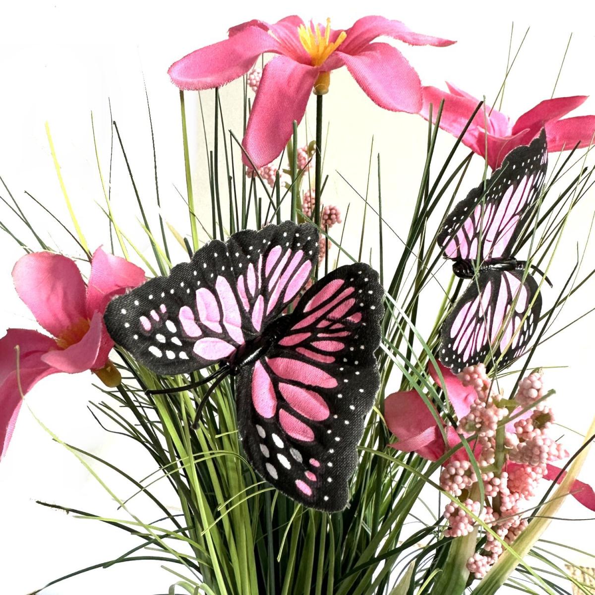 Artificial Grass and Pink Flower Arrangement with Butterflies - Pink – image 3