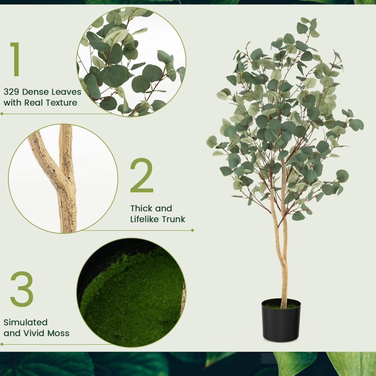 Costway Artificial Eucalyptus Tree 140CM Tall Fake Eucalyptus Plants - Green – image 2