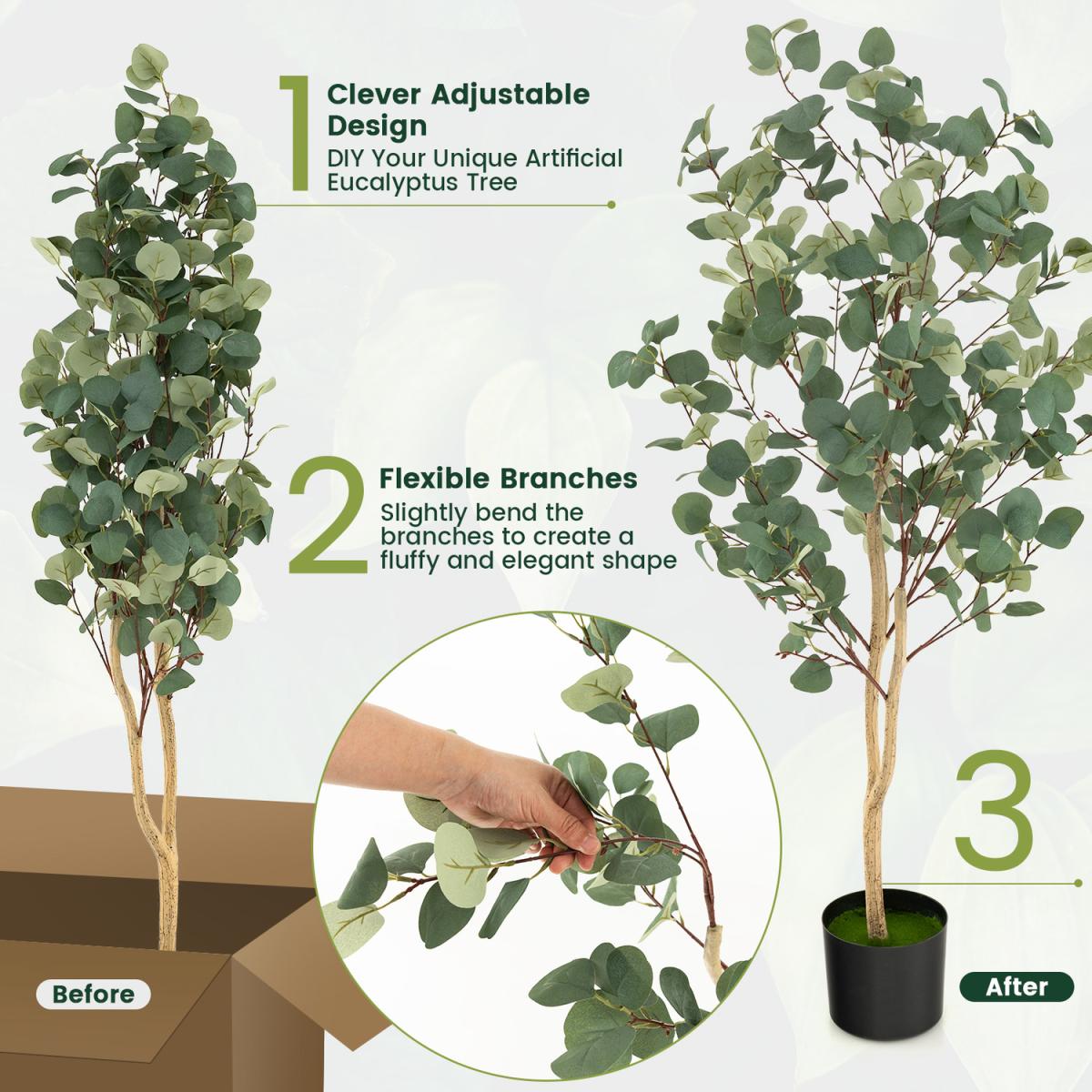 Costway Artificial Eucalyptus Tree 140CM Tall Fake Eucalyptus Plants - Green – image 4