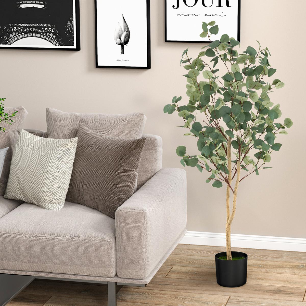 Costway Artificial Eucalyptus Tree 140CM Tall Fake Eucalyptus Plants - Green – image 6