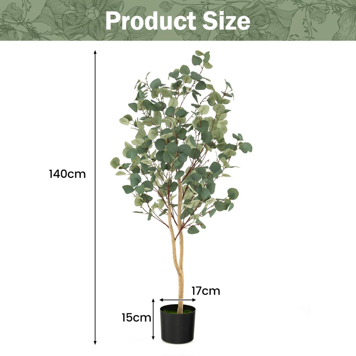Costway Artificial Eucalyptus Tree 140CM Tall Fake Eucalyptus Plants - Green – image 7