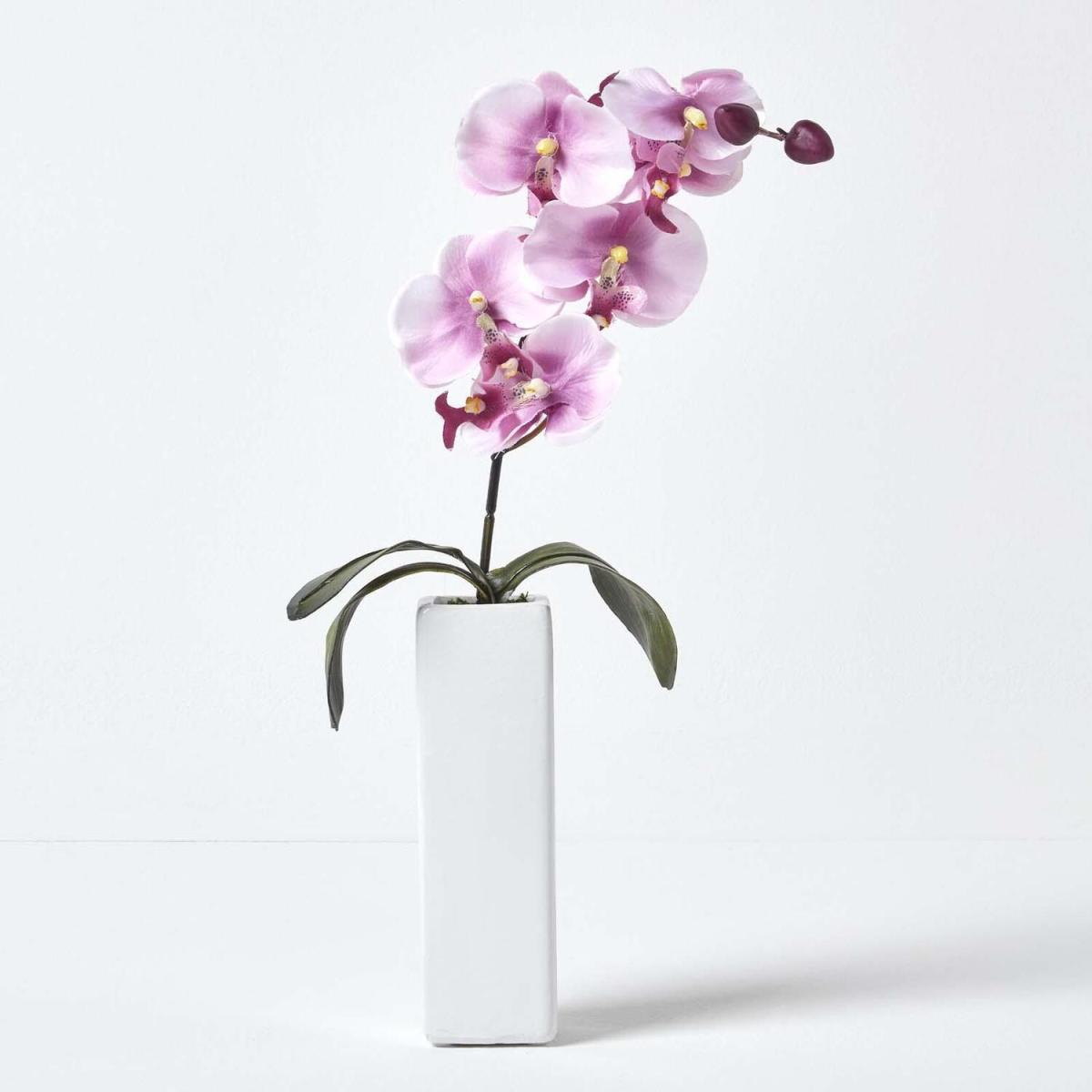 Homescapes Set of 2 Artificial Pink  Cream Orchids in Thin Cream Vases, 43 cm - Pink and Cream – image 2