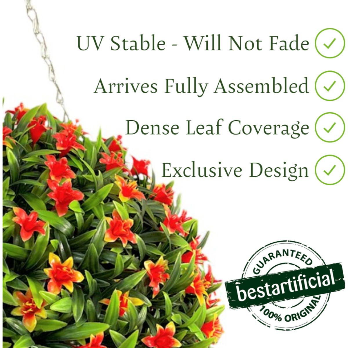 Best Artificial 38cm Orange Lily Hanging Basket Flower Topiary Ball - Orange – image 6
