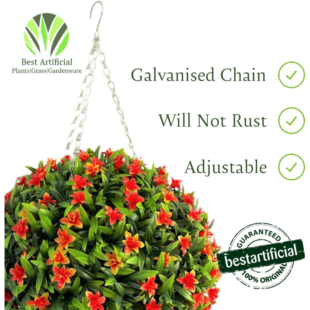 Best Artificial 38cm Orange Lily Hanging Basket Flower Topiary Ball - Orange – image 7