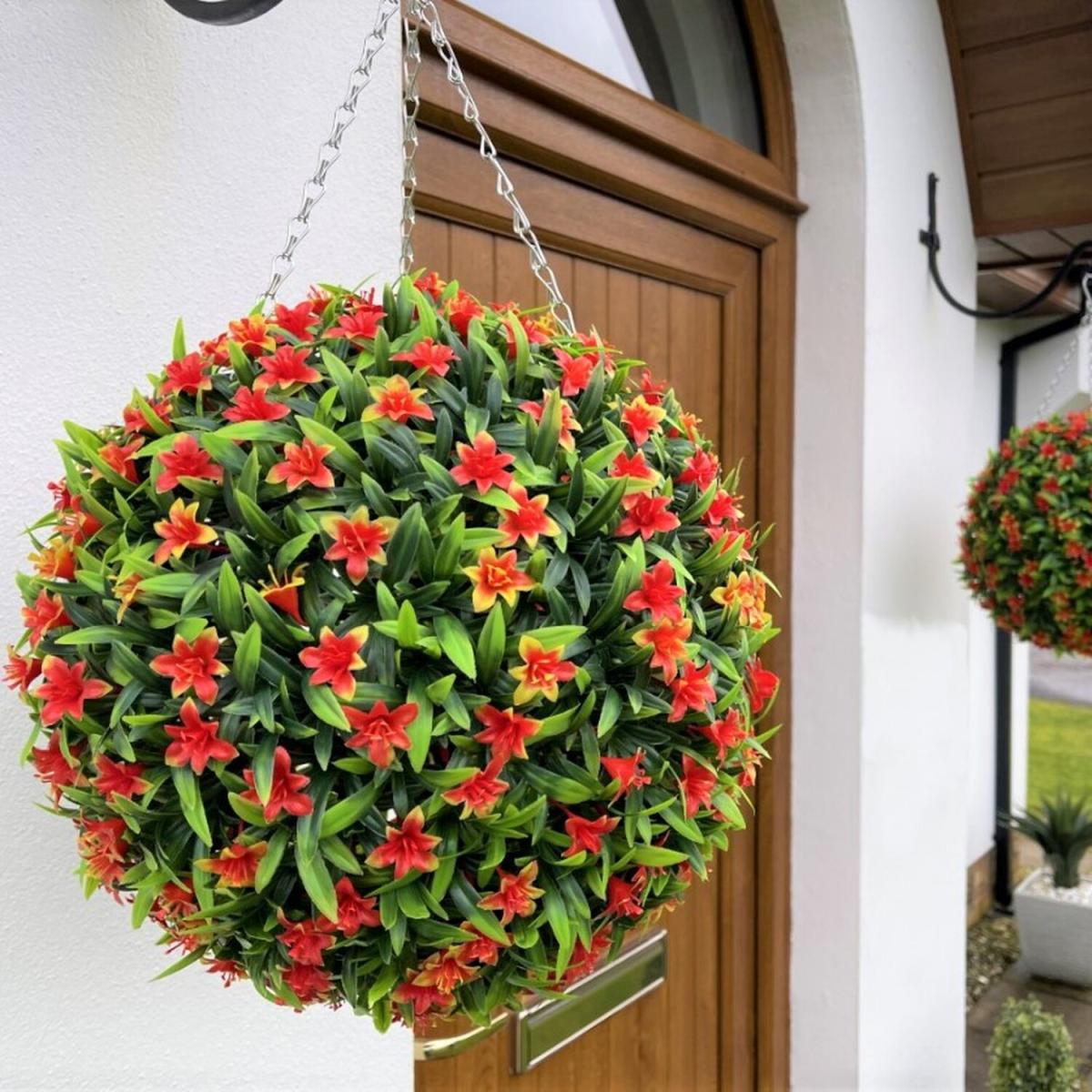 Best Artificial 38cm Orange Lily Hanging Basket Flower Topiary Ball - Orange – image 8