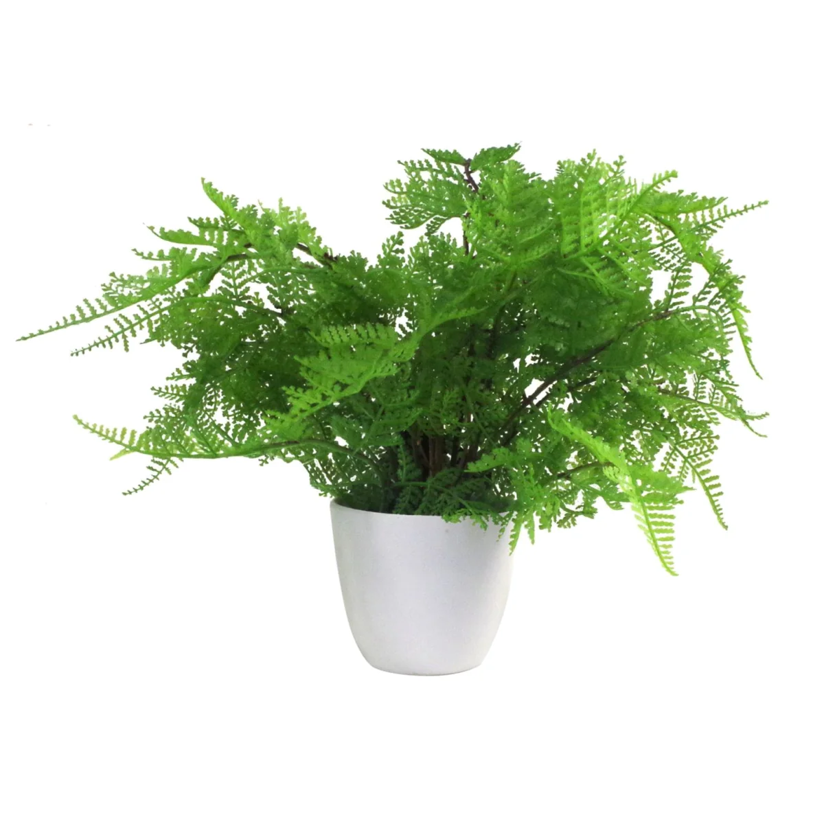 Premium Artificial Fern Grass - Lady Fern / 40cm / 30cm / Artificial potted lady fern (Athyrium Filix-Femina) in a white rounded plastic pot with blac