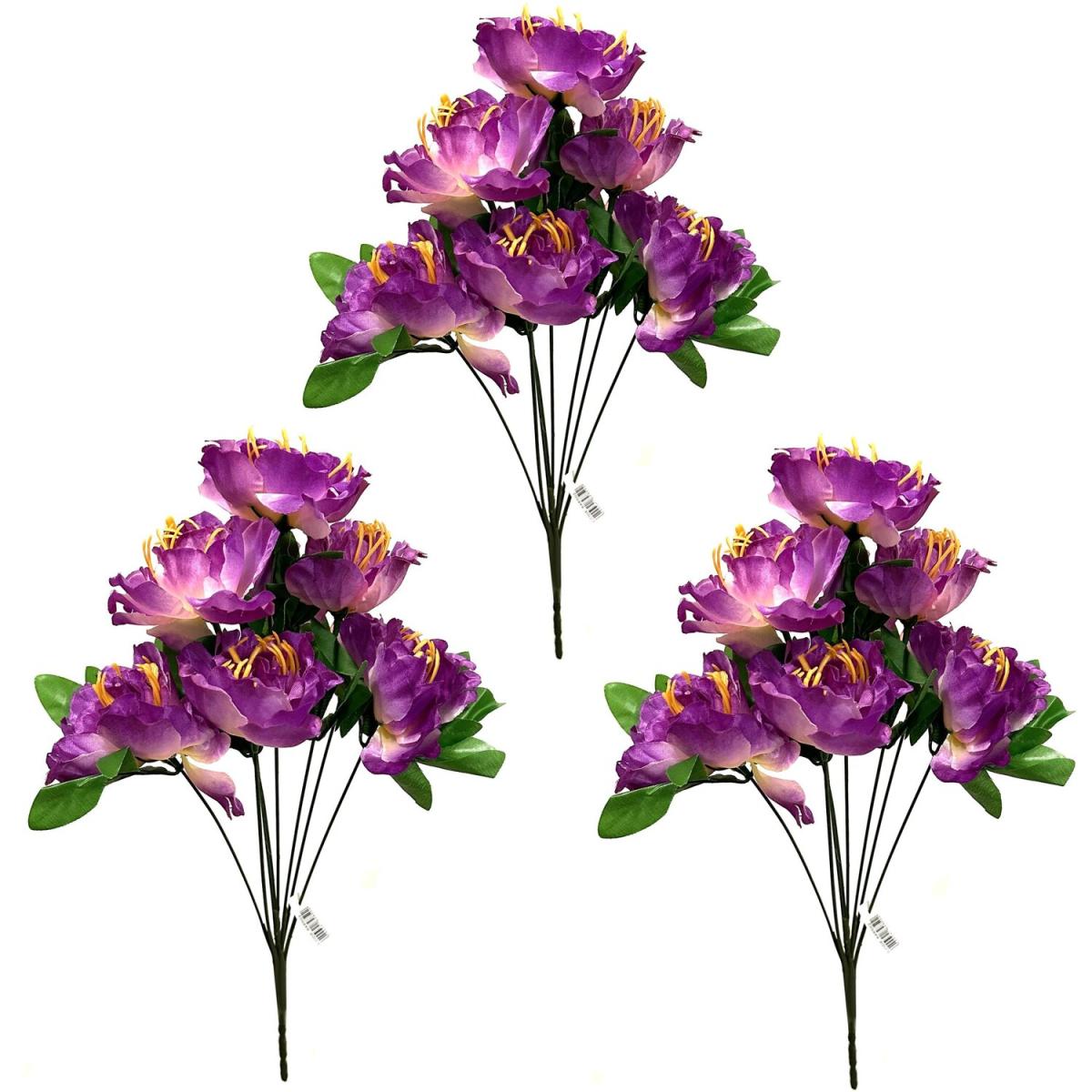Pack of Artificial Peony Flowering Bushes - Purple – image 2