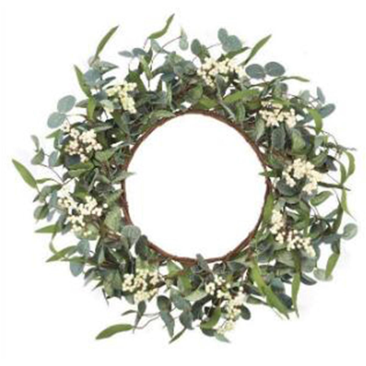 Artificial Dense Eucalyptus Foliage Flower Leaves Berry Wreath - Green – image 2