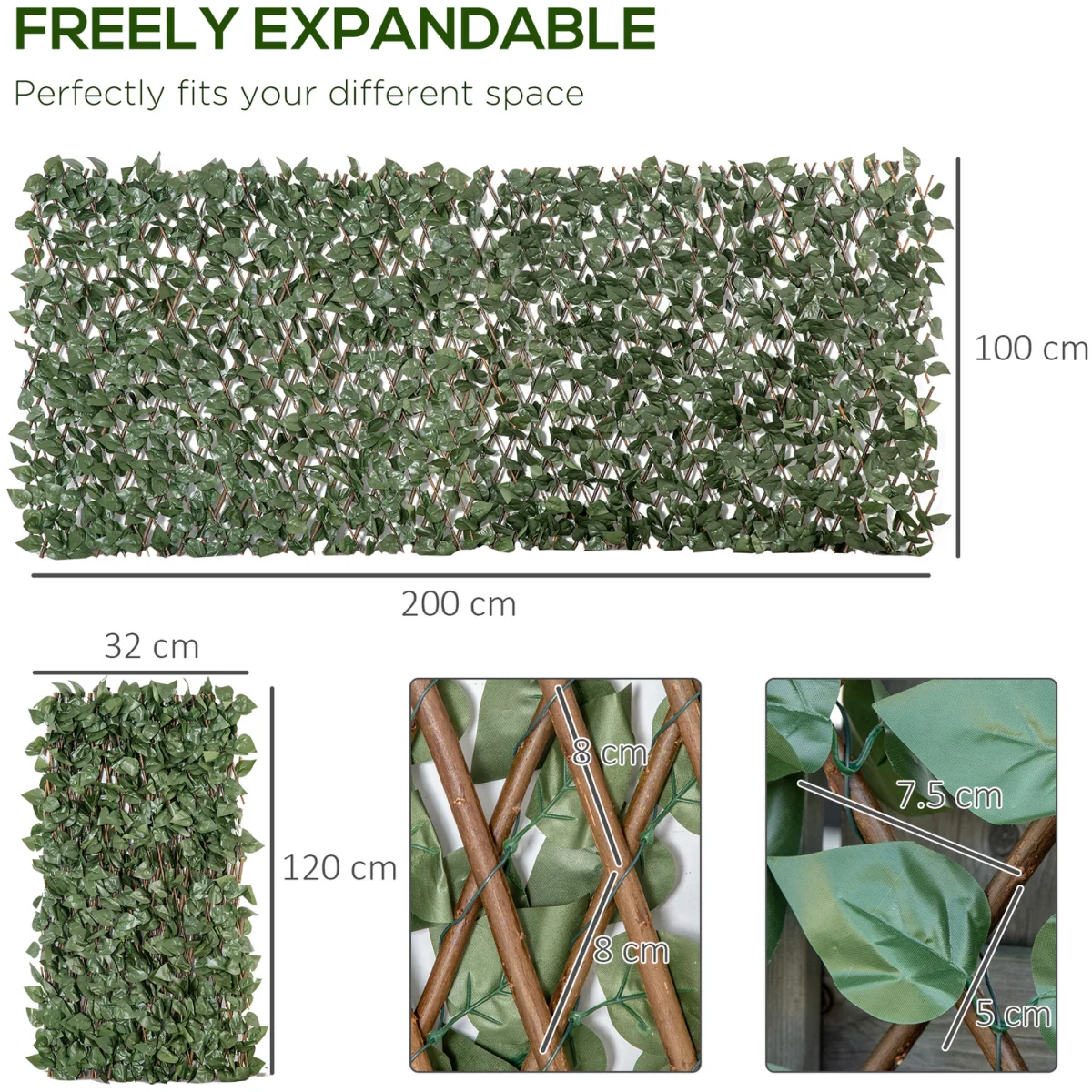 4 PCs Expandable Trellis Fence 2m x 1m Artificial Plant - Green – image 2