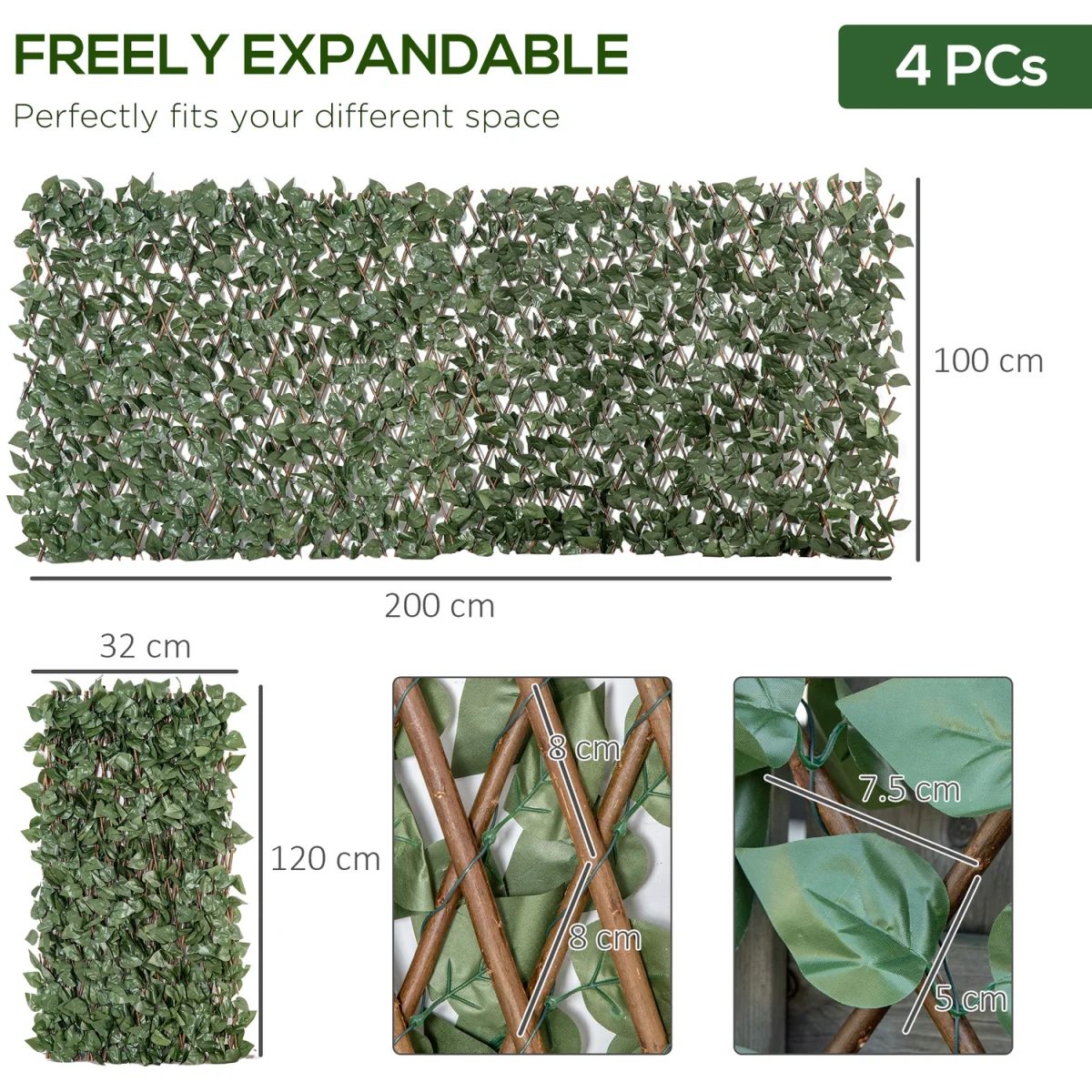 4 PCs Expandable Trellis Fence 2m x 1m Artificial Plant - Green – image 10