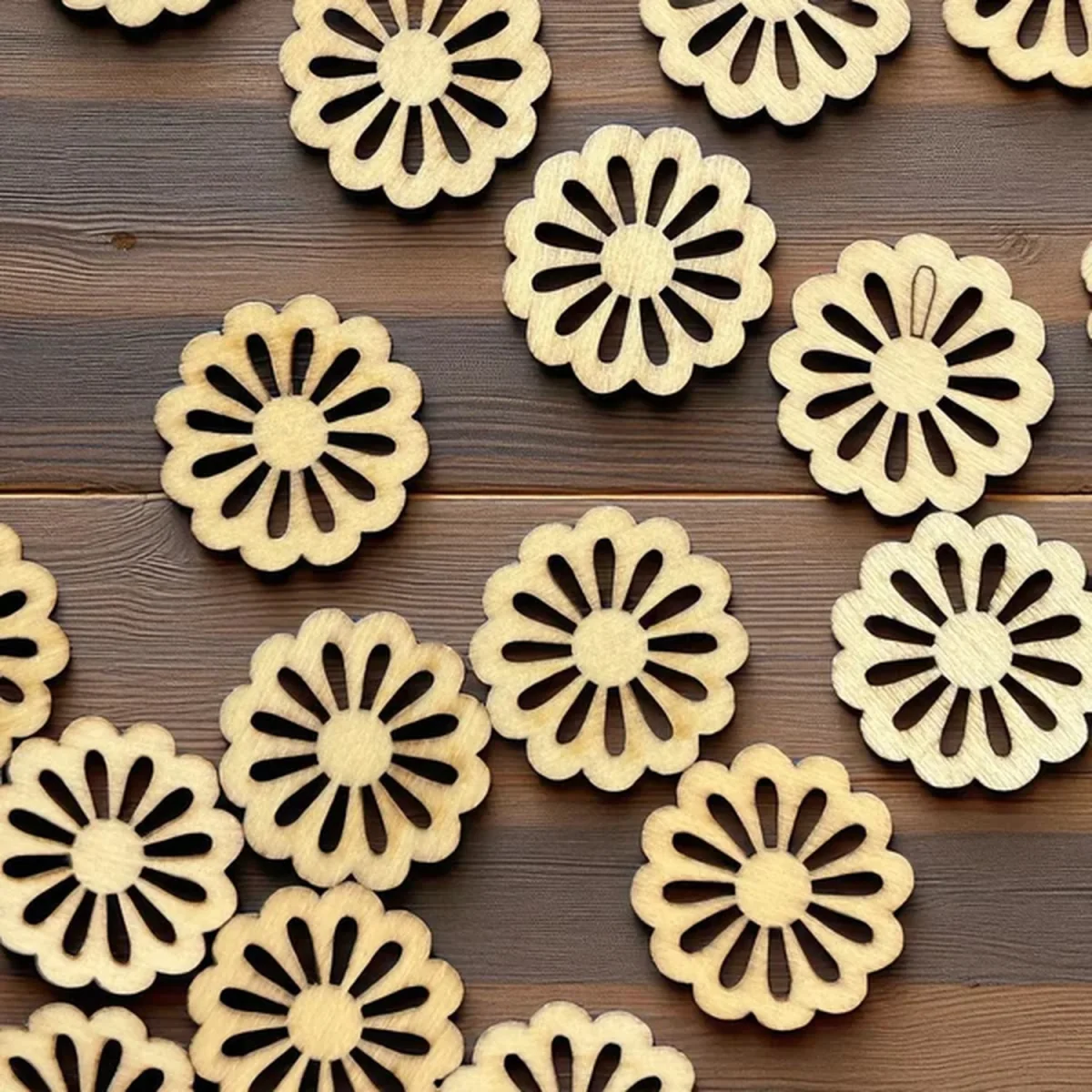 Pack of 50 Decorative Rustic Wooden Daisy Flower Embellishments - Wood Brown – image 2