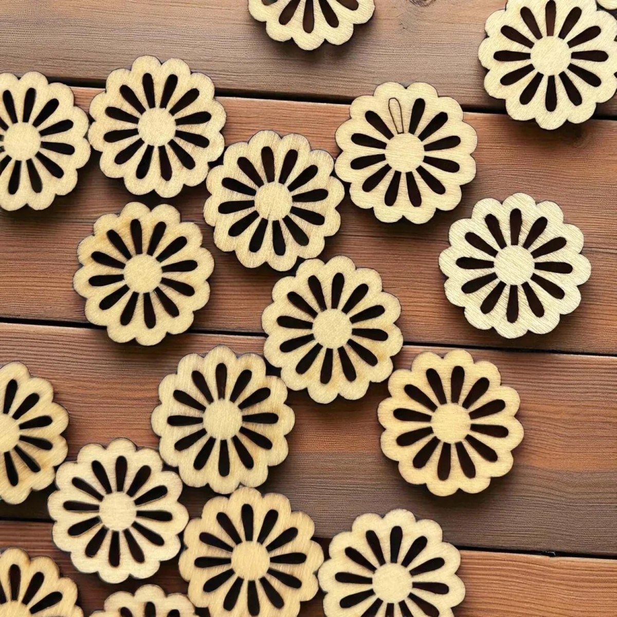 Pack of 50 Decorative Rustic Wooden Daisy Flower Embellishments - Wood Brown – image 4
