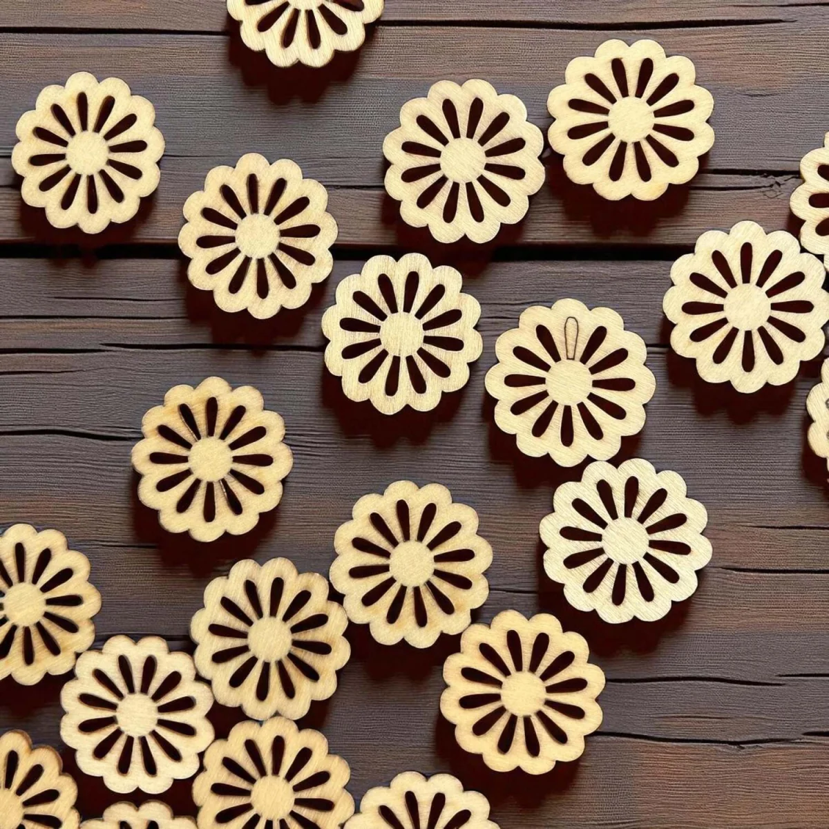 Pack of 50 Decorative Rustic Wooden Daisy Flower Embellishments - Wood Brown – image 5
