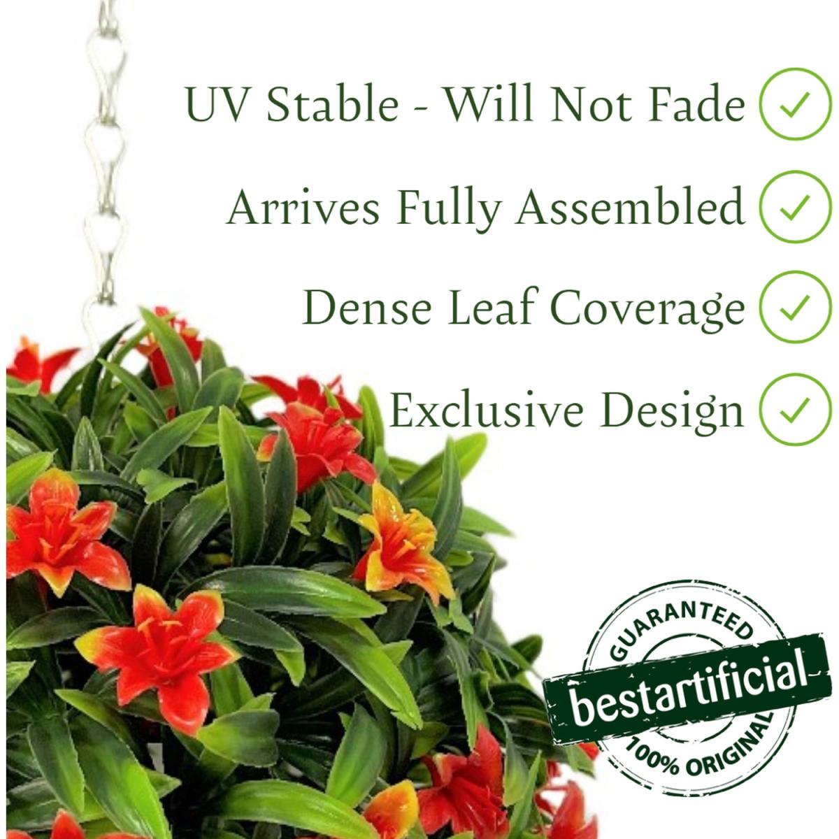 Best Artificial 23cm Orange Lily Hanging Basket Flower Topiary Ball - Orange – image 3