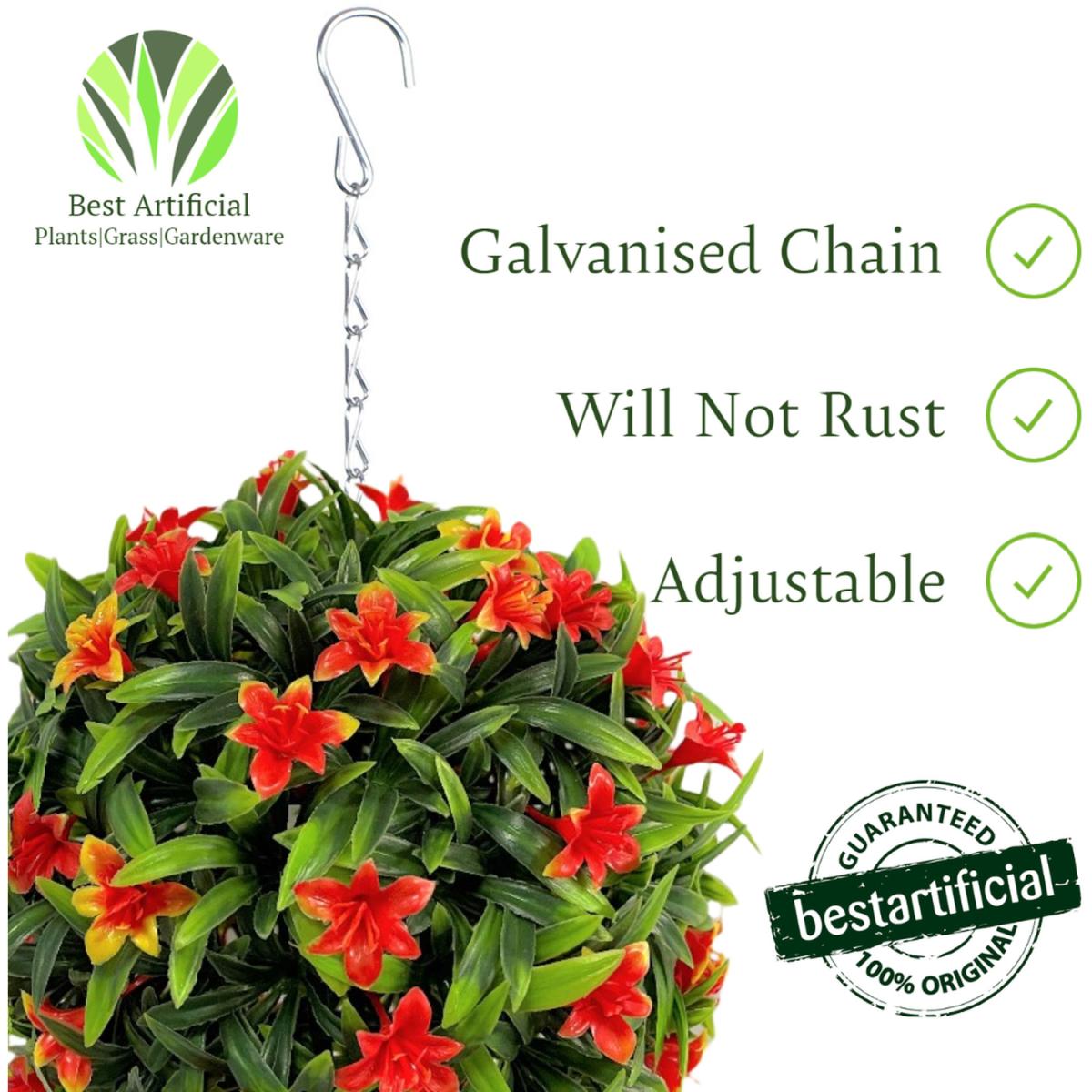 Best Artificial 23cm Orange Lily Hanging Basket Flower Topiary Ball - Orange – image 4